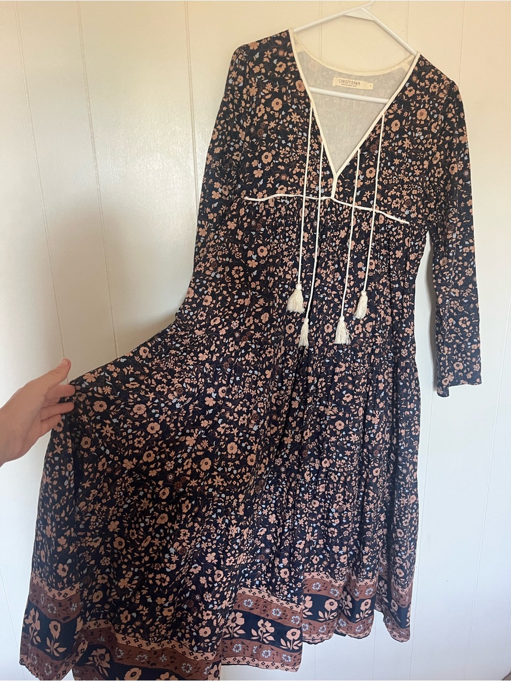 Christy Dawn Paloma Bohemian Floral Midi Dress in Navy Anenome Vine - Picture 9 of 10